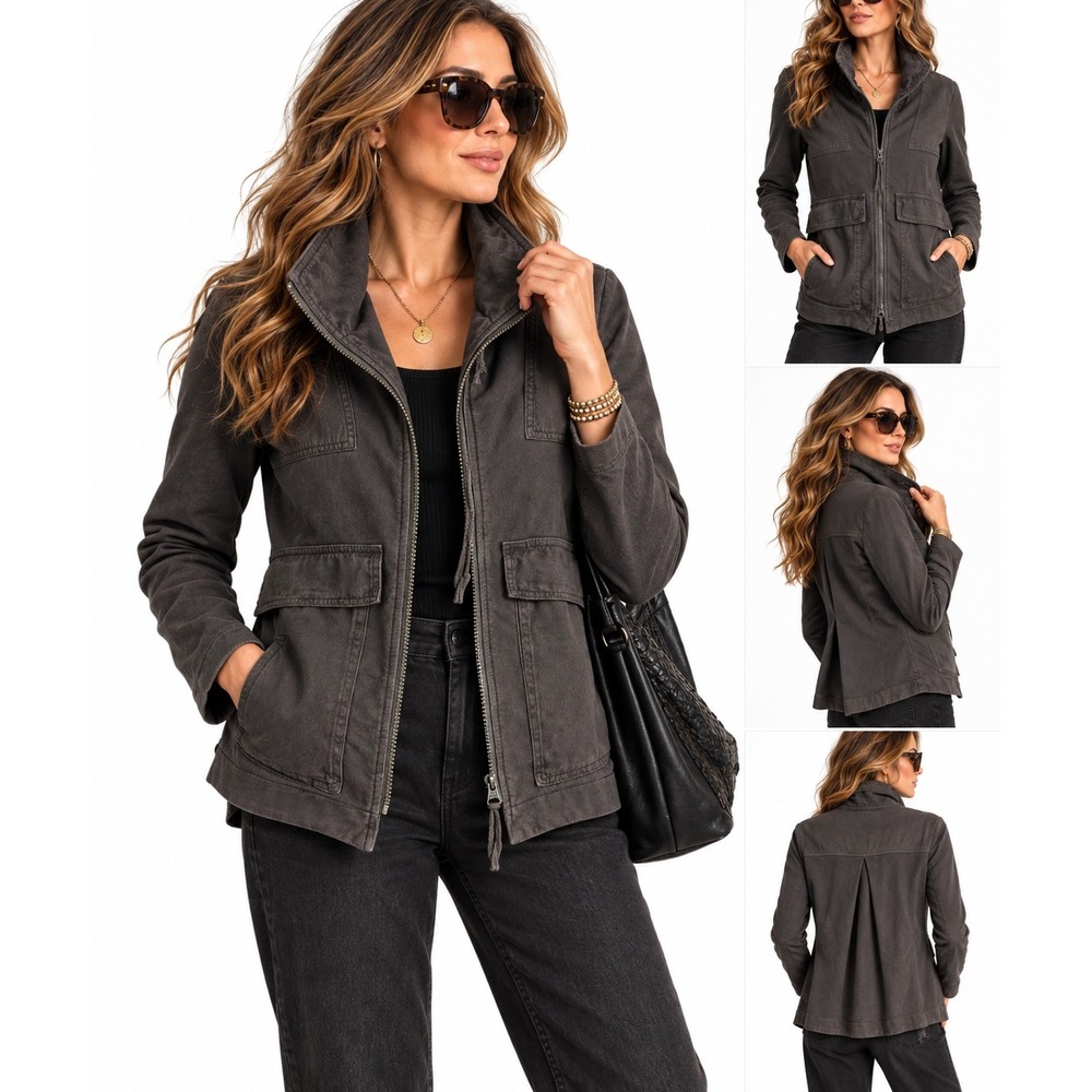 Prairie Underground Cloak Jacket Gray Organic Cotton Women Large Utility Pockets